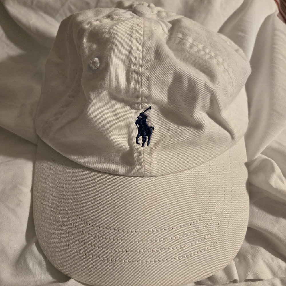 Ralph Lauren White Polo Cap with Navy Logo